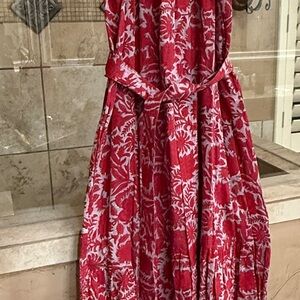 Cleobella Red and White Floral Maxi Dress with Tie Waist